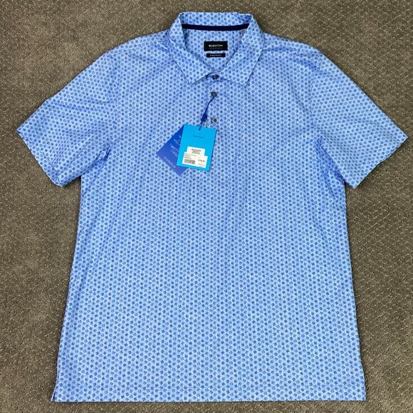Bugatchi Polo Shirt Men's Large Periwinkle Blue 8 Way Stretch Golf Geometric NWT - Picture 2 of 12
